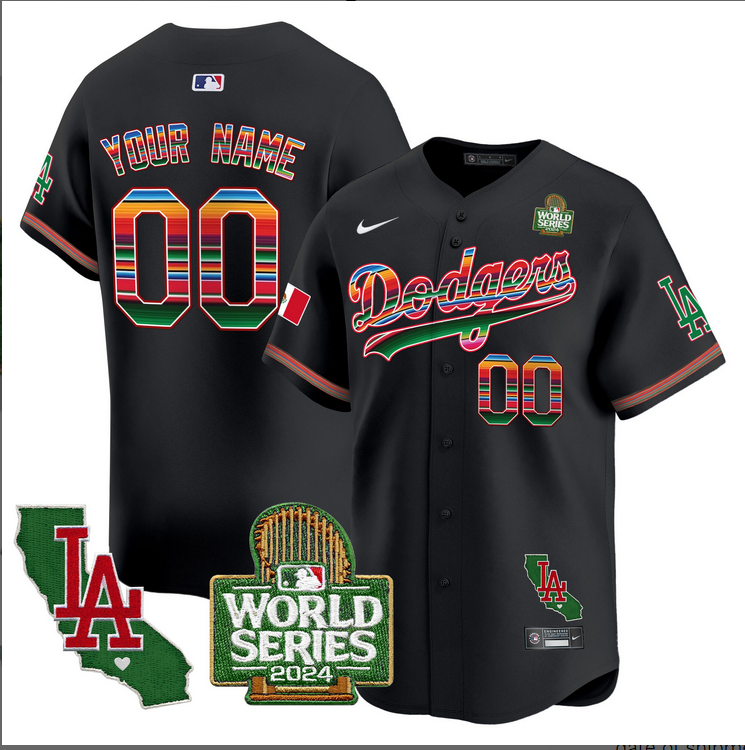 Men Custom MLB Mexico Los Angeles Dodgers black 2024 World Series Champions Patch Jersey 20241105->los angeles dodgers->MLB Jersey